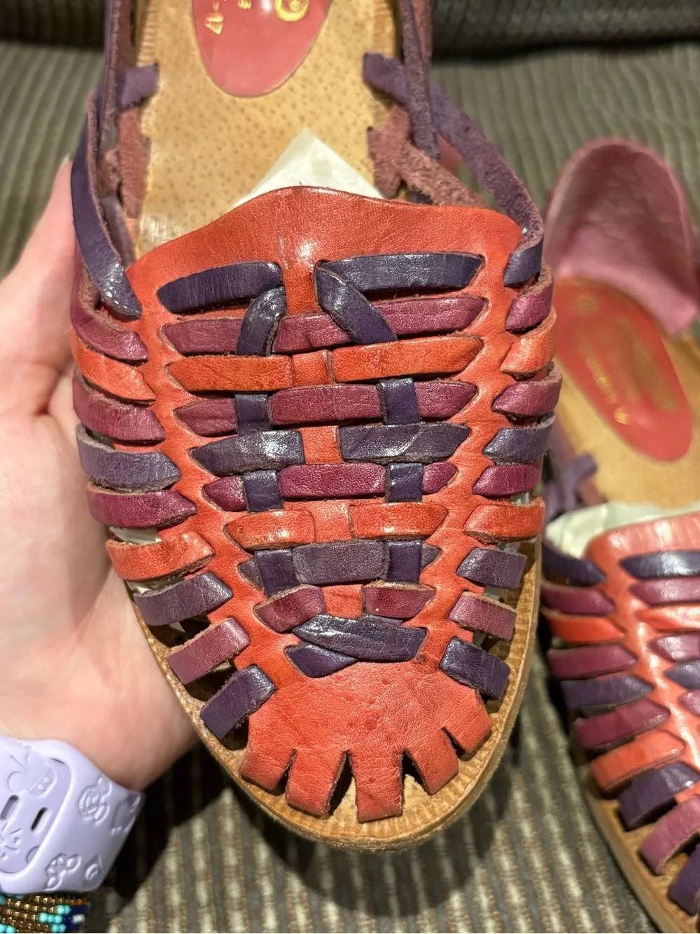 Pink & Purple Woven Leather Huarache Flats - Picture 10 of 10